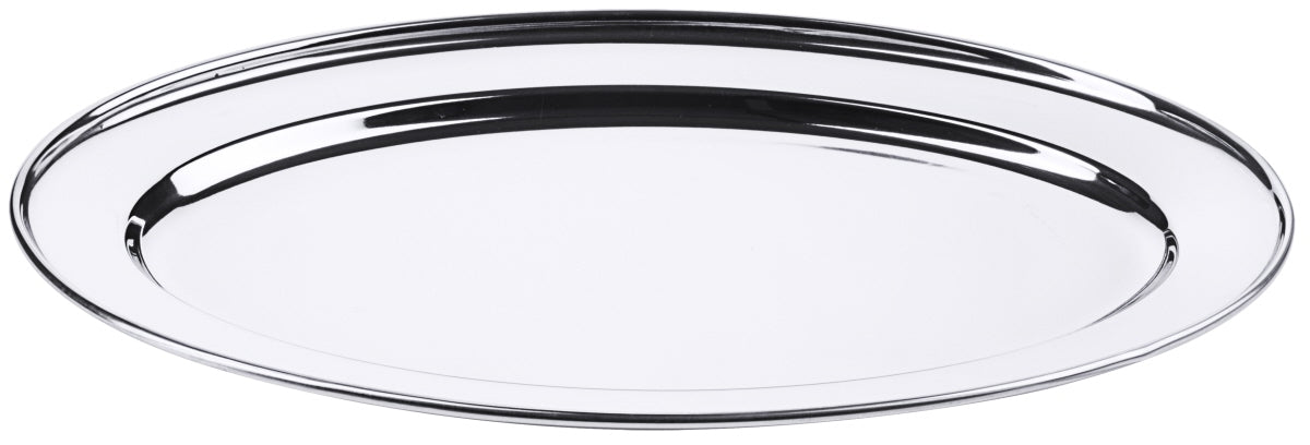 Bratenplatte, oval, flach, Edelstahl, Größe wählbar