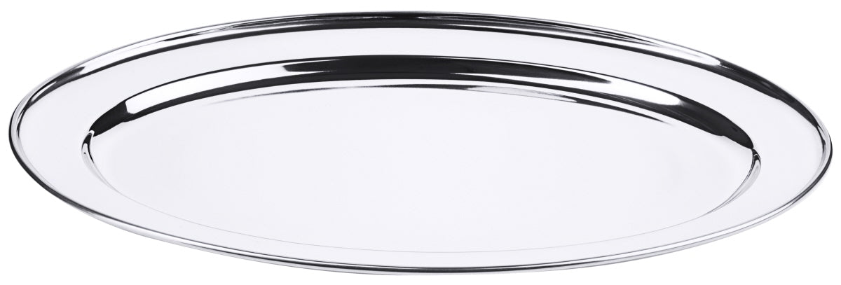 Bratenplatte, oval, flach, Edelstahl, Größe wählbar