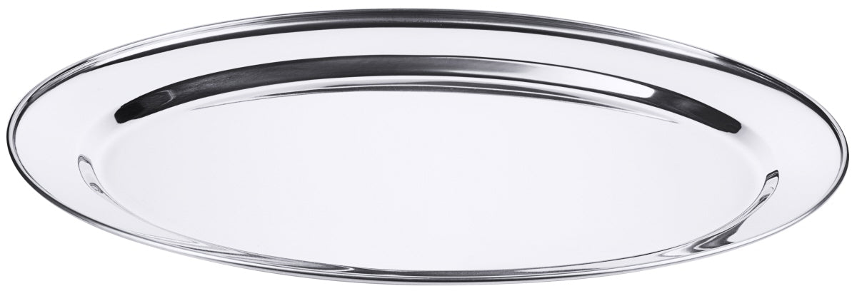 Bratenplatte, oval, flach, Edelstahl, Größe wählbar
