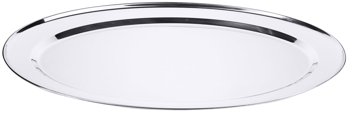 Bratenplatte, oval, flach, Edelstahl, Größe wählbar