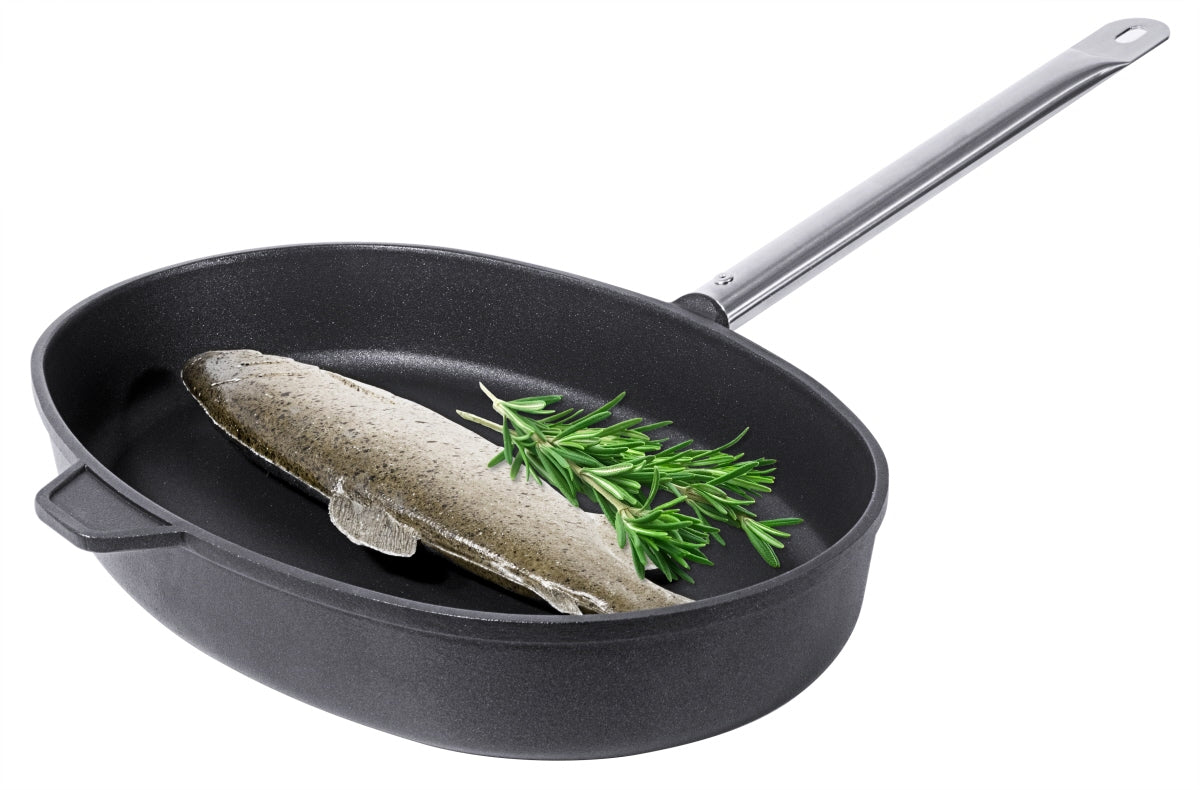Fischpfanne, oval 38 cm x 26 cm / 6 cm